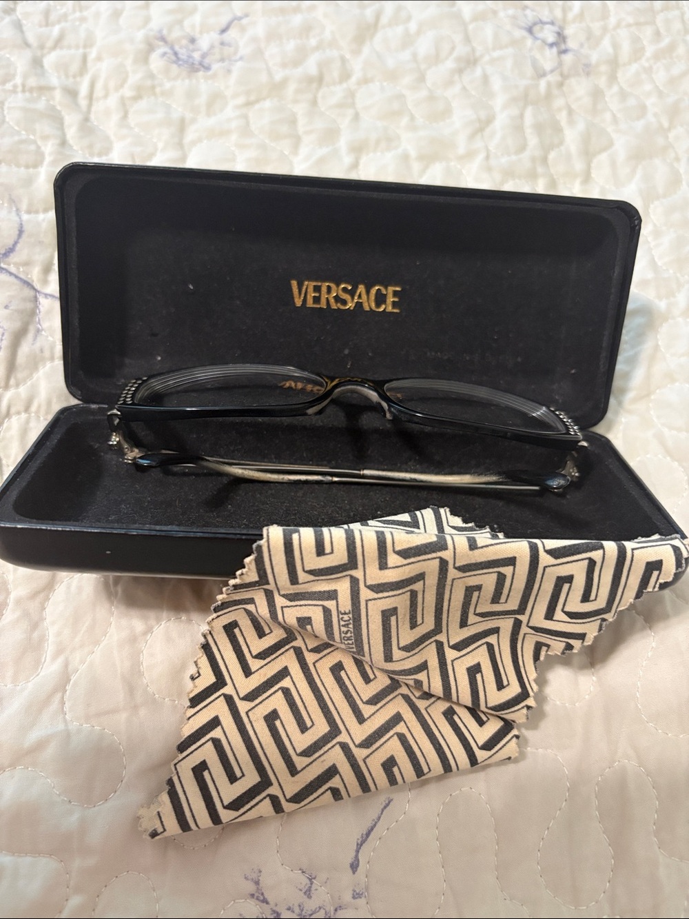 Versace Black Rectangular Glasses w/ rhinestones - original case and wipe cloth